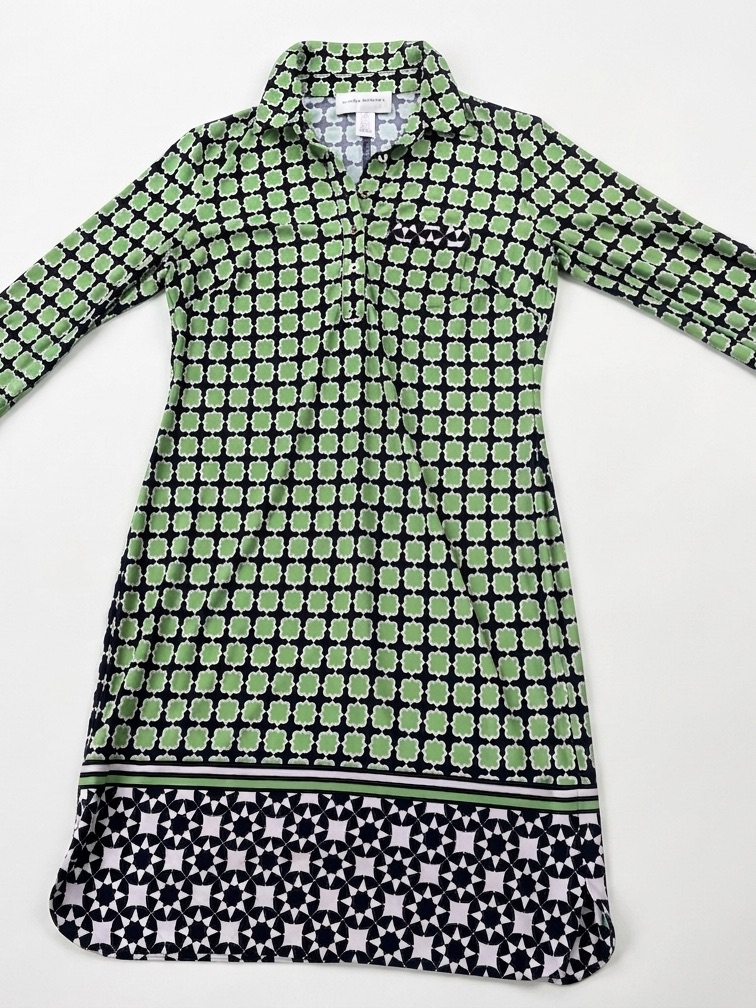 Donna Morgan Green Geometric Long Sleeve Polo Dress